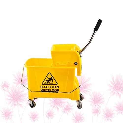 Side Press Wringer Mop Bucket Commercial Mop Bucket on Wheels 20L for Home Mall Floor Cleaning Iron Wheel