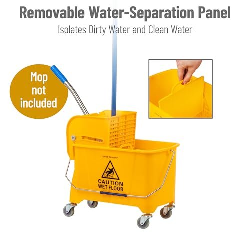 Mind Reader Mop Bucket with Wringer, 22 Qt (5.5 Gallon), Floor Cleaning, Handle, Wheels, 16.25"L x 10.75"W x 24.5"H, Yellow