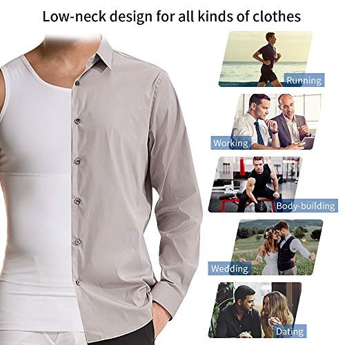 GSKS Mens Body Shaper Compression Tank Top Slimming Shapewear Abdomen Undershirt, Style A-white, XL