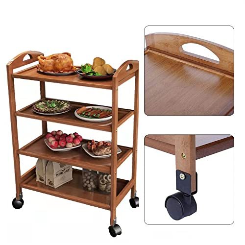 LINGWEI 4-Tier Moveable Kitchen Trolley Dark Brown Bamboo Rolling Storage Rack Organizer with Wheels for Household.