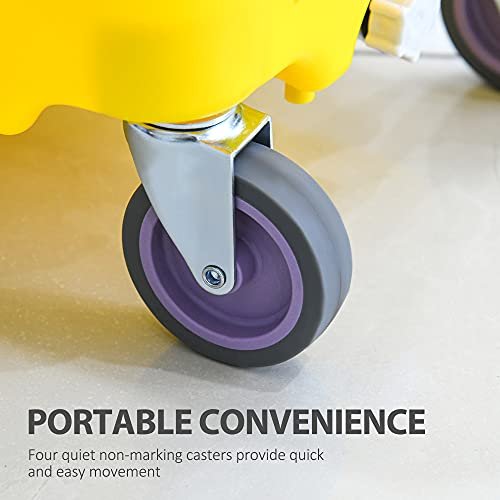 HOMCOM Mop Bucket Cart with Side Press Wringer, Metal Handle and 34 Quart Capacity, Yellow