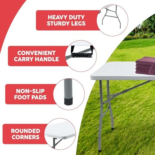 BUNCA Folding Table – Light, Durable, Easy to Fold with Carry Handle | Ideal for Trips, Camping, Indoor and Outdoor Use (150cm)