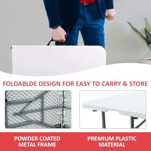 BUNCA Folding Table – Light, Durable, Easy to Fold with Carry Handle | Ideal for Trips, Camping, Indoor and Outdoor Use (150cm)