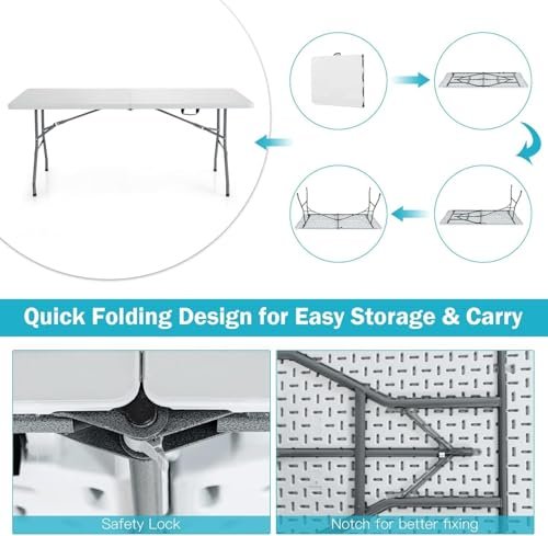 BUNCA Folding Table – Light, Durable, Easy to Fold with Carry Handle | Ideal for Trips, Camping, Indoor and Outdoor Use (150cm)