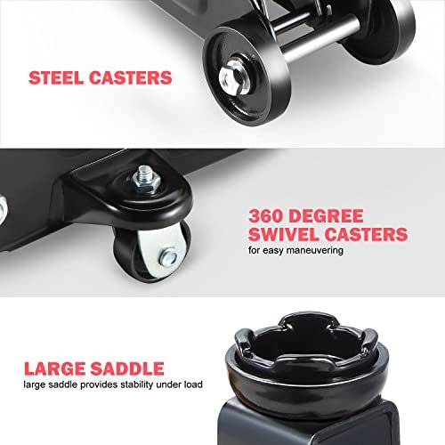 DNA MOTORING Floor Jack 2 Ton (4000 lbs) Capacity, Fast Lift Low Profile Hydraulic Trolley Jack, Steel Heavy-Duty Service Car Jack, Lifting Range 5.1"-13", Red, TOOLS-00234-RD