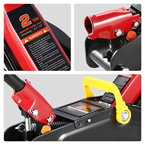 DNA MOTORING Floor Jack 2 Ton (4000 lbs) Capacity, Fast Lift Low Profile Hydraulic Trolley Jack, Steel Heavy-Duty Service Car Jack, Lifting Range 5.1"-13", Red, TOOLS-00234-RD