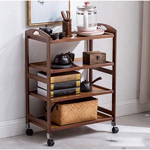 Brown Bamboo Serving Trolley, 3 Tier, Rustic Style, Flexible Wheels, 21 cm (W x D x H), Storage Unit