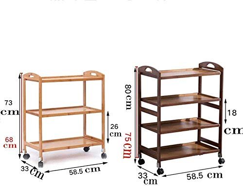 Brown Bamboo Serving Trolley, 3 Tier, Rustic Style, Flexible Wheels, 21 cm (W x D x H), Storage Unit