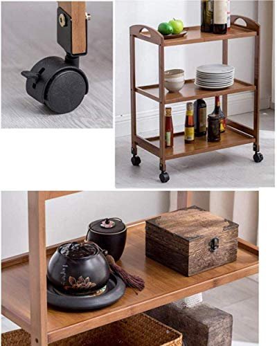 Brown Bamboo Serving Trolley, 3 Tier, Rustic Style, Flexible Wheels, 21 cm (W x D x H), Storage Unit