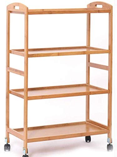 Brown Bamboo Serving Trolley, 3 Tier, Rustic Style, Flexible Wheels, 21 cm (W x D x H), Storage Unit