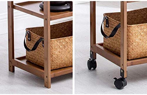 Brown Bamboo Serving Trolley, 3 Tier, Rustic Style, Flexible Wheels, 21 cm (W x D x H), Storage Unit