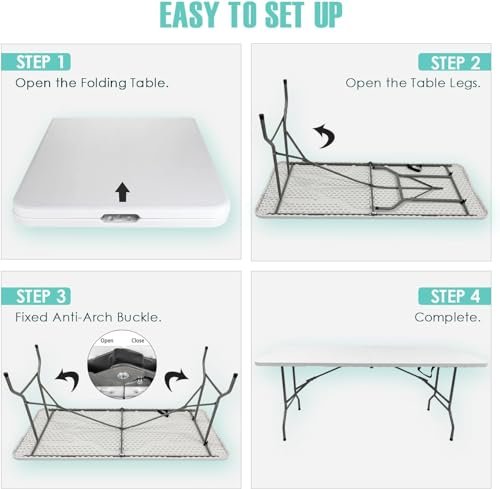 CCOVERY Folding Table, White, 150×72×74cm, Portable, Space Saving, Indoor & Outdoor