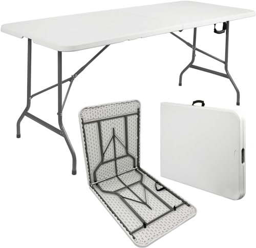 CCOVERY Folding Table, White, 150×72×74cm, Portable, Space Saving, Indoor & Outdoor