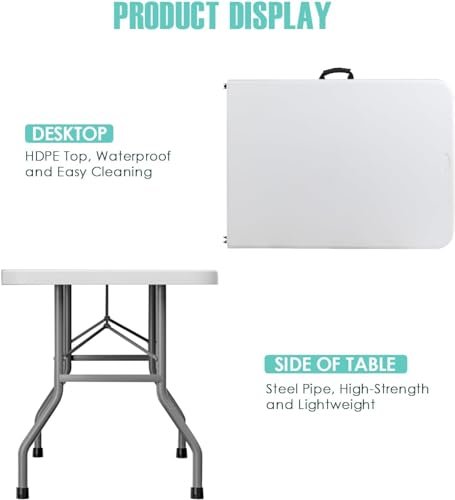 CCOVERY Folding Table, White, 150×72×74cm, Portable, Space Saving, Indoor & Outdoor