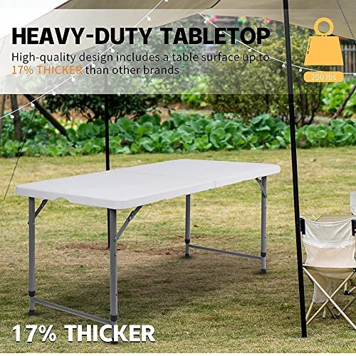 Sulfar Folding Lightweight Trestle Outdoor Camping Table, Heavy Duty Plastic Outdoor Picnic Table, Folds in Half with Carry Handle, White (1507075cm)