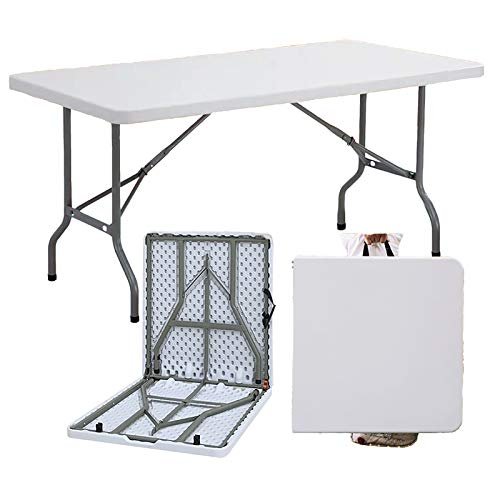 GARDENJOY 5ft Folding Table, Trestle Heavy Duty Plastic Fold-in-Half Portable Dining Table w/Carry Handle Indoor Outdoor for Camping Picnic Garden Party BBQ