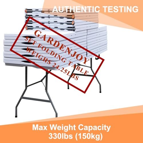 GARDENJOY 5ft Folding Table, Trestle Heavy Duty Plastic Fold-in-Half Portable Dining Table w/Carry Handle Indoor Outdoor for Camping Picnic Garden Party BBQ