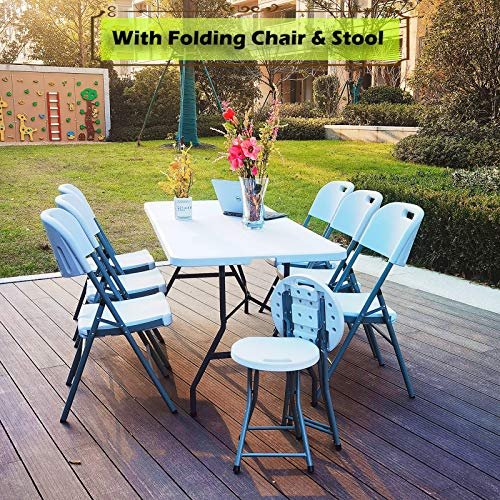 GARDENJOY 5ft Folding Table, Trestle Heavy Duty Plastic Fold-in-Half Portable Dining Table w/Carry Handle Indoor Outdoor for Camping Picnic Garden Party BBQ