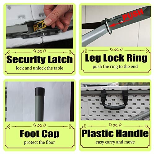 GARDENJOY 5ft Folding Table, Trestle Heavy Duty Plastic Fold-in-Half Portable Dining Table w/Carry Handle Indoor Outdoor for Camping Picnic Garden Party BBQ