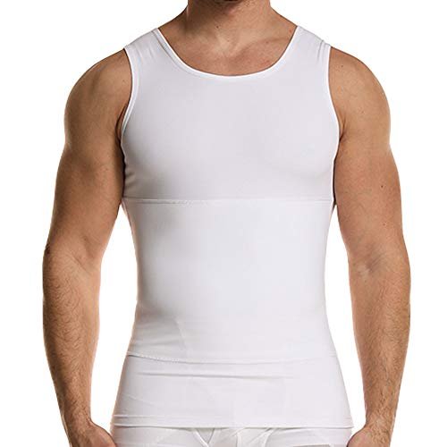 GSKS Mens Body Shaper Compression Tank Top Slimming Shapewear Abdomen Undershirt White, 3XL