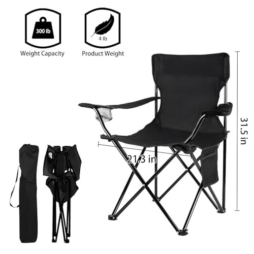 Damei century Portable Camping Chairs Enjoy The Outdoors with a Versatile Folding Chair, Sports Chair, Outdoor Chair & Lawn Chair, Black 4-Pack, 4-PACK-FSY-BLACK
