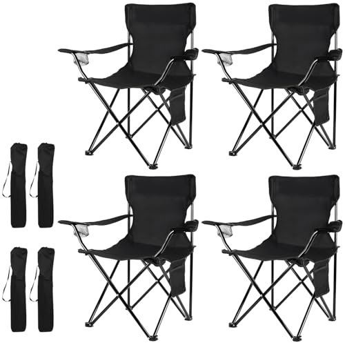 Damei century Portable Camping Chairs Enjoy The Outdoors with a Versatile Folding Chair, Sports Chair, Outdoor Chair & Lawn Chair, Black 4-Pack, 4-PACK-FSY-BLACK