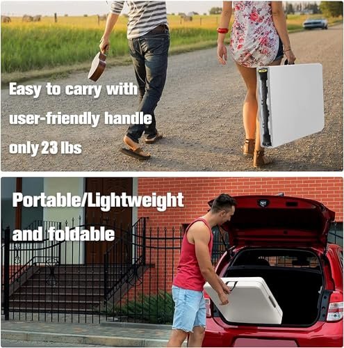 AUTOYSUR Folding Table, Portable Camping Table, Heavy Duty Plastic Fold-in-Half Utility Foldable Table Plastic Dining Table Indoor Outdoor for Camping, Picnic and Party, White (1.5M)