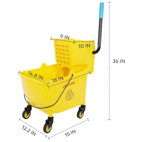 FAHKNS Commercial Mop Bucket with Wringer on Wheels, 35 Quart Mop Bucket with Commercial Mop, No Need to Change Water Frequently, Mops and Buckets for Floor Cleaning/Wet Mopping, Yellow