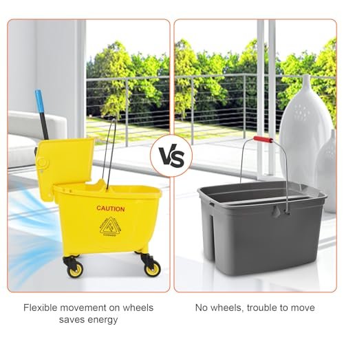 FAHKNS Commercial Mop Bucket with Wringer on Wheels, 35 Quart Mop Bucket with Commercial Mop, No Need to Change Water Frequently, Mops and Buckets for Floor Cleaning/Wet Mopping, Yellow