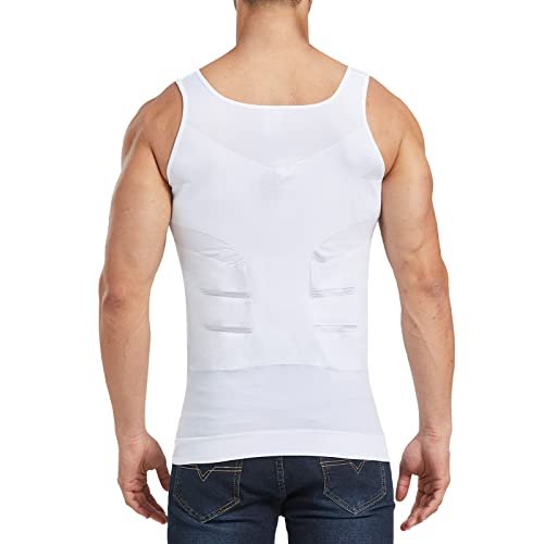 Aptoco Compression Shirts for Men Slimming,Men Body Shaper Abs Slim Tank Top Undershirt for Men's Gynecomastia, White, XL