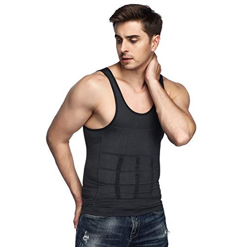 Odoland Mens 5 Pack Body Shaper Slimming Tummy Vest Thermal Compression Shirt Tank Top Shapewear, Black/Black/Grey/White/White, XXL