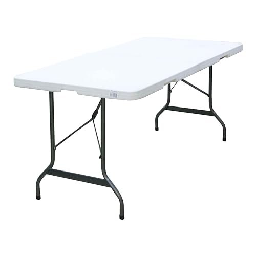 Living Accents 5 Feet Portable and Durable Plastic Molded Folding Table White and Black