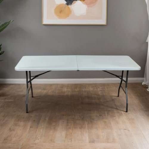 Living Accents 5 Feet Portable and Durable Plastic Molded Folding Table White and Black