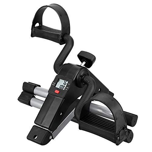 Folding Pedal Exerciser, Mini Exercise Bike Under Desk Bike Foot Pedal Exerciser, Foot Hand Cycle Portable Peddler Machine Bicycle Exerciser Arm Leg Exerciser while Sitting (Silver)