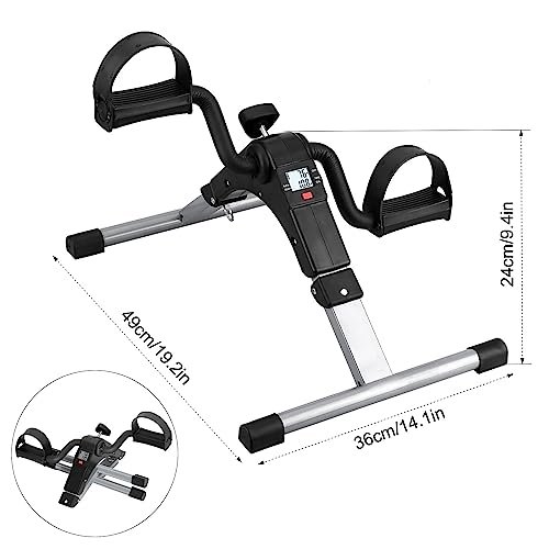 Folding Pedal Exerciser, Mini Exercise Bike Under Desk Bike Foot Pedal Exerciser, Foot Hand Cycle Portable Peddler Machine Bicycle Exerciser Arm Leg Exerciser while Sitting (Silver)