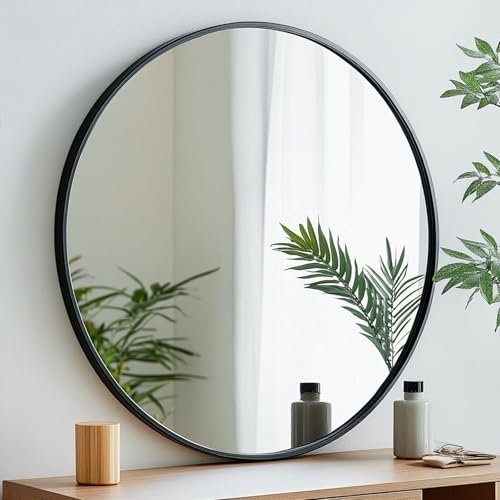 Oruii Black Circle Mirror, 20 inch Round Mirror, Wall Mirror Circular, Black Bathroom Mirror, Round Wall Mirrors for Living Room, Bedroom, Bathroom, Washroom, Rustic, Vanity.