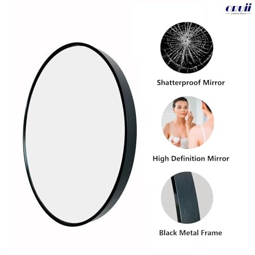Oruii Black Circle Mirror, 20 inch Round Mirror, Wall Mirror Circular, Black Bathroom Mirror, Round Wall Mirrors for Living Room, Bedroom, Bathroom, Washroom, Rustic, Vanity.