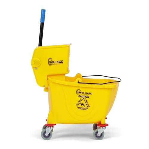 Simpli-Magic 79358 Commercial Mop Bucket with Side Press Wringer, 26 Quart, 14.75"L x 12.95"W x 19.95"H, Yellow