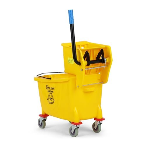 Simpli-Magic 79358 Commercial Mop Bucket with Side Press Wringer, 26 Quart, 14.75"L x 12.95"W x 19.95"H, Yellow