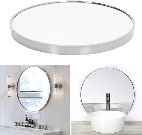 Pixels Furniture Round Wall Mirror with Aluminum Frame, Silver, 100 x 100 cm