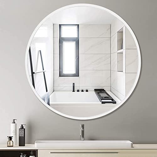 IPOUF 39” Round Mirror, Black Large Circle Metal Frame Wall Mirror for Entryway, Living Room