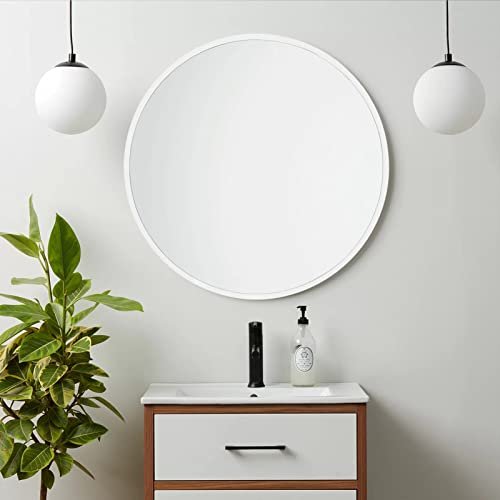 IPOUF 39” Round Mirror, Black Large Circle Metal Frame Wall Mirror for Entryway, Living Room