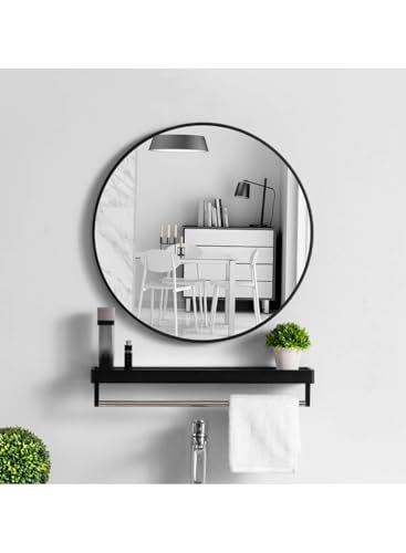 BUNCA 39"/100cm HD Black Round Mirror with Metal Frame, Round Wall Mirror for Wall Entryway Bedroom Living Room 40cm/15inch(40cm/15inch)
