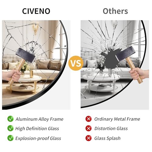 CIVENO Black Round Mirror 39 inch Large Circle Mirror, Aluminum Alloy Metal Frame Bathroom Mirror, Round Wall Mirror, Circle Mirrors for Wall Entryway Bedroom Living Room