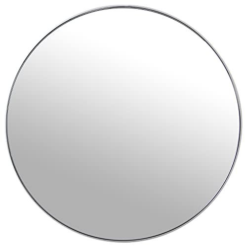DRW Round Wall Mirror Metal and Backed MDF Silver 100cm x 1.5cm INT. 98.5cm
