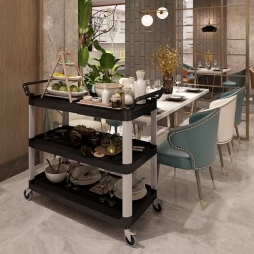 Mecent Serving Trolley with Wheels, Cleaning Trolley in the Restaurant, Hotel, School, Kitchen, Rolling Trolley, Load Capacity 200 kg (87 x 43 x 94 cm)