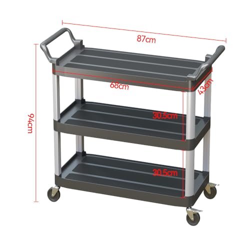 Mecent Serving Trolley with Wheels, Cleaning Trolley in the Restaurant, Hotel, School, Kitchen, Rolling Trolley, Load Capacity 200 kg (87 x 43 x 94 cm)
