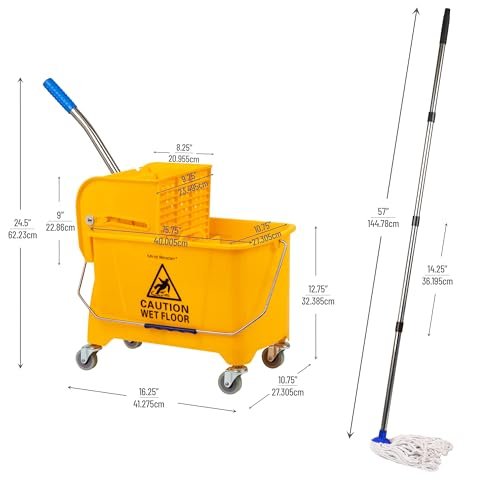 Mind Reader Bucket with Wringer and Mop Set, 22 Qt (5.5 Gallon), Floor Cleaning, Wheels, 16.25" L x 10.75" W x 24.5" H, Yellow