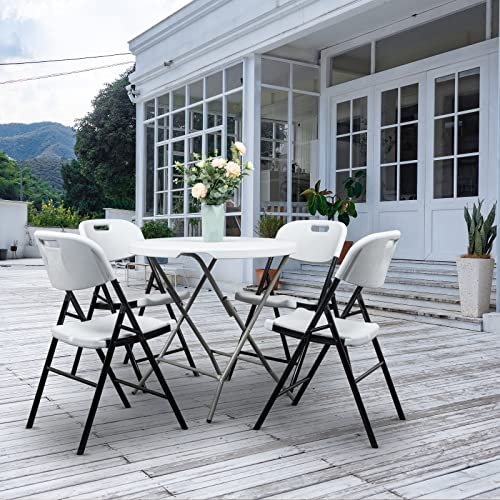 Outvita Outdoor Plastics Folding Chairs, Set of 4 Foldable Dinning Chairs for Wedding, Parties, Camping, Picnics Black & White