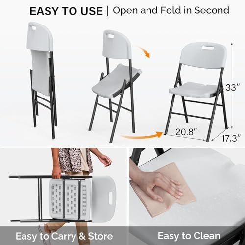 Outvita Outdoor Plastics Folding Chairs, Set of 4 Foldable Dinning Chairs for Wedding, Parties, Camping, Picnics Black & White